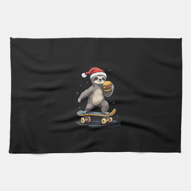 CHRISTMAS SLOTH Funny Christmas Skateboard Sloth Geschirrtuch (Horizontal)