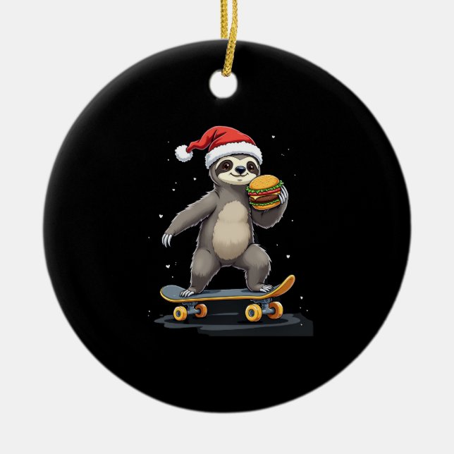 CHRISTMAS SLOTH Funny Christmas Skateboard Sloth Keramik Ornament (Vorne)