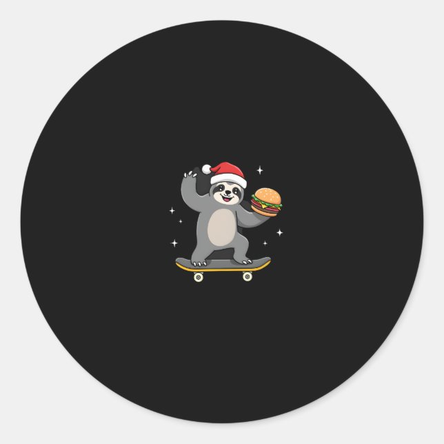 CHRISTMAS SLOTH Funny Christmas Skateboard Sloth ( Runder Aufkleber (Vorderseite)