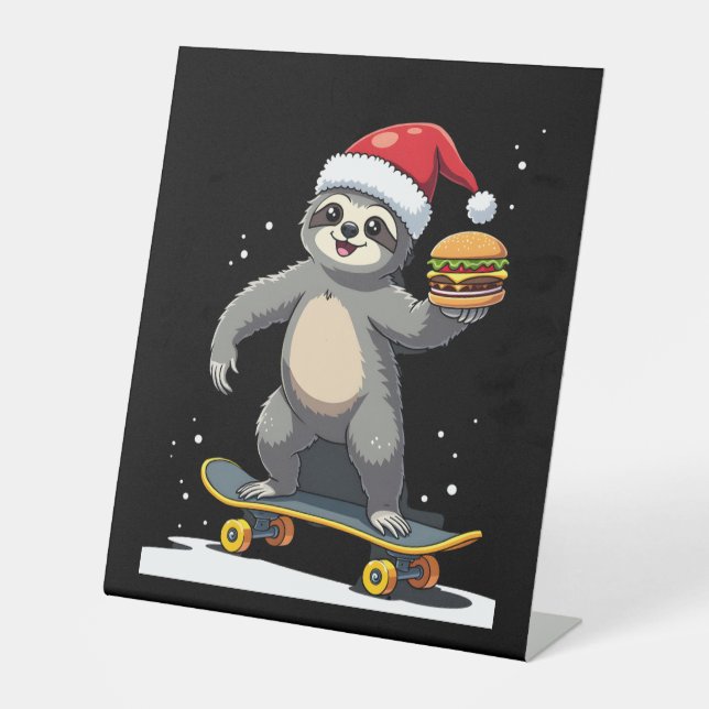 CHRISTMAS SLOTH Funny Christmas Skateboard Sloth ( Sockelschild (Vorderseite)