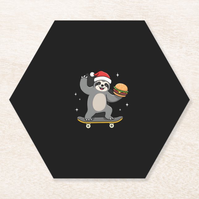 CHRISTMAS SLOTH Funny Christmas Skateboard Sloth ( Untersetzer (Vorderseite)