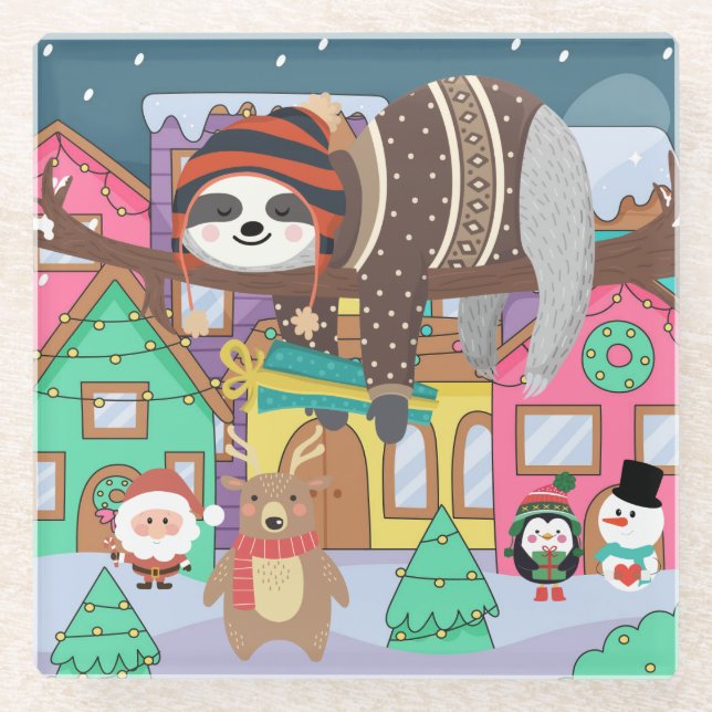 Christmas Sloth Glasuntersetzer (Vorderseite)