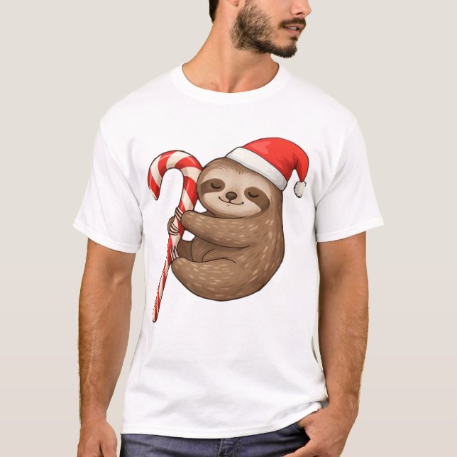 Christmas Sloth Hugging Candy Cane Classic T-Shirt (Vorderseite)