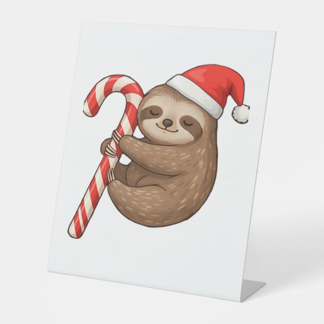 Christmas Sloth Hugging Candy Cane Classic T-Shirt Sockelschild (Vorderseite)