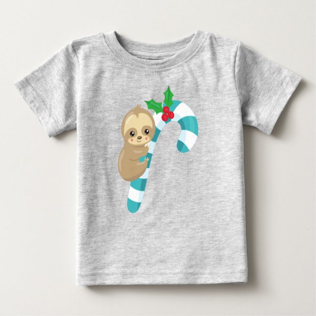 Christmas Sloth, Niedlich Sloth, Candy Cane, Mistl Baby T-shirt (Vorderseite)