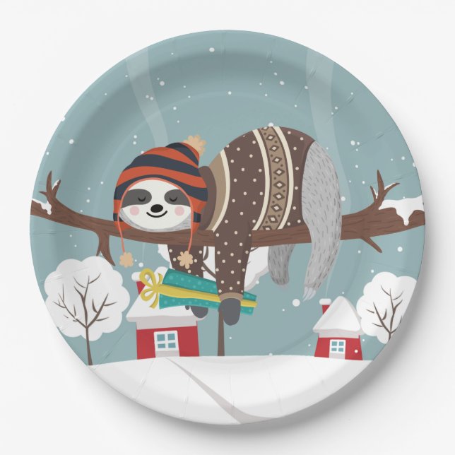 Christmas Sloth Pappteller (Vorderseite)