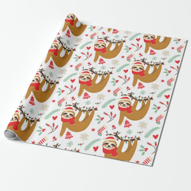 Christmas Sloth Pattern Geschenkpapier (Ungerollt)