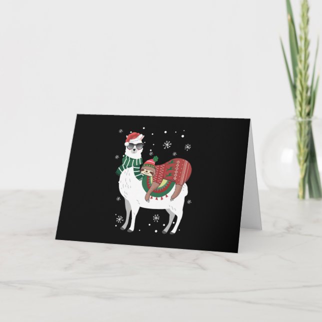 Christmas Sloth Riding Llama Karte (Vorderseite)