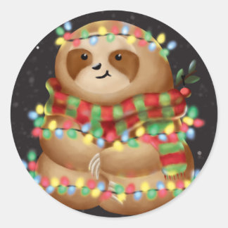 Christmas sloth  runder aufkleber