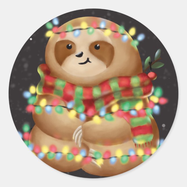 Christmas sloth  runder aufkleber (Vorderseite)