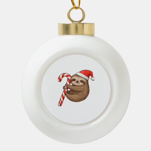 Christmas Sloth umarmt Candy Cane Classic T - Shir Keramik Kugel-Ornament (Vorderseite)