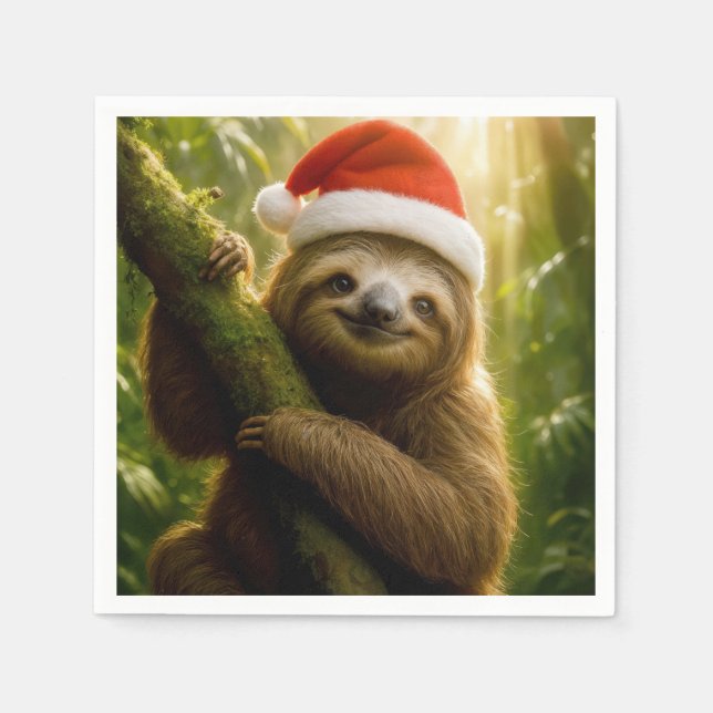 Christmas Sloth Wearing a Santa Hat Serviette (Vorderseite)