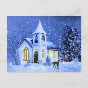 Christmas, Snow and Church Feiertagspostkarte