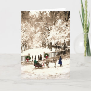 Christmas & Snow on Boston Commons in the 1870s Feiertagskarte