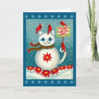 Christmas Snowcat Cardinal Bird Snowman Poinsettia Karte
