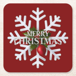 Christmas Snowflake And Shy Red Berry Rechteckiger Pappuntersetzer