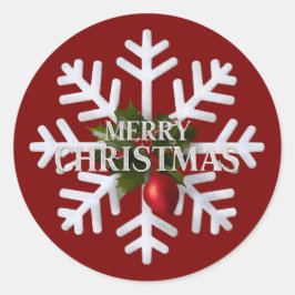 Christmas Snowflake And Shy Red Berry Runder Aufkleber
