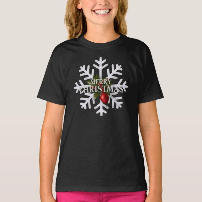 Christmas Snowflake And Shy Red Berry T-Shirt (Vorderseite)
