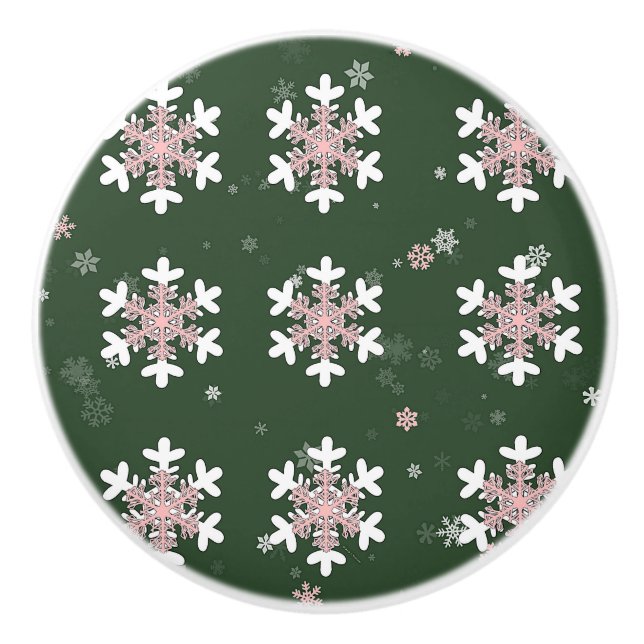 Christmas Snowflakes On Green Drawer Pull Knob Keramikknauf (Vorderseite)