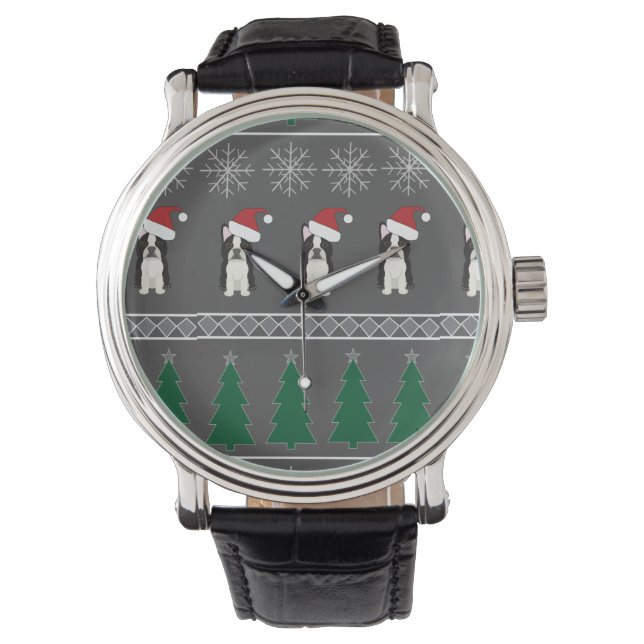 Christmas Snowflakes, Santa Dog, Tree Armbanduhr (Vorderseite)
