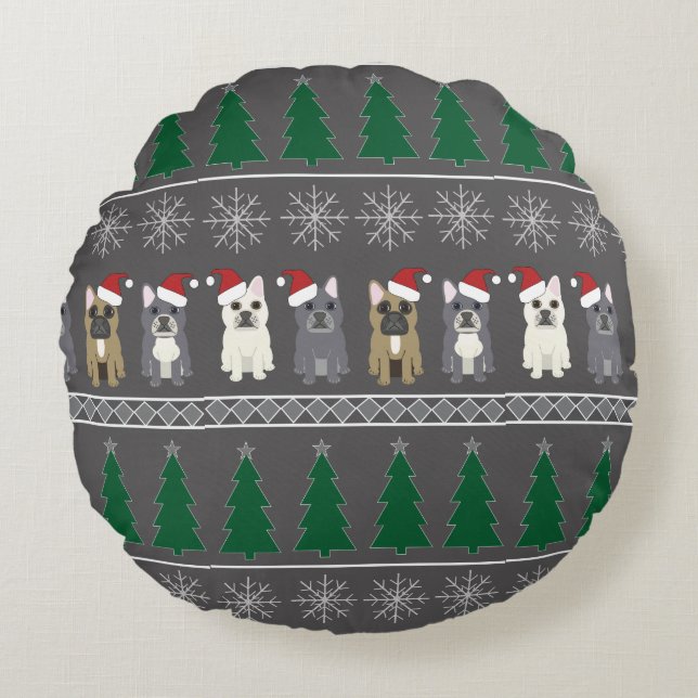Christmas Snowflakes, Santa Dog, Tree Rundes Kissen (Vorderseite)