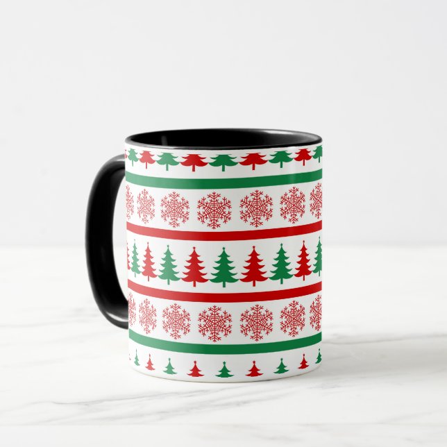 Christmas Snowflakes & Trees Printed Mug Cup Tasse (Vorderseite Links)