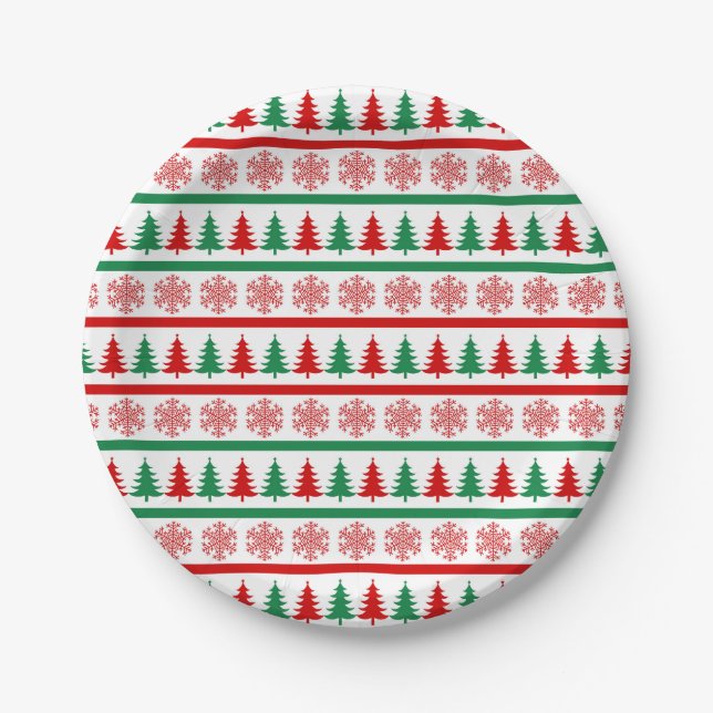 Christmas Snowflakes & Trees Printed Paper Plates Pappteller (Vorderseite)
