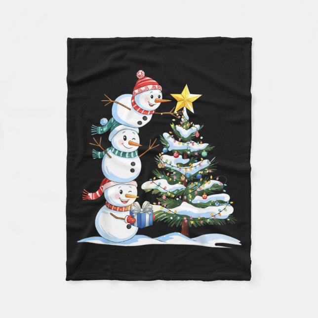 Christmas Snowman Christmas Tree Funny Snowman Lov Fleecedecke (Vorderseite)