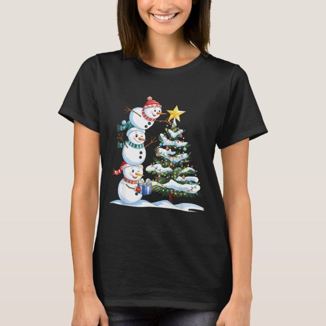Christmas Snowman Christmas Tree Funny Snowman Lov T-Shirt (Vorderseite)