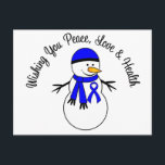 Christmas Snowman Colon Cancer Ribbon Feiertagspostkarte<br><div class="desc">HINWEIS: Karten können mit Ihrer persönlichen Botschaft der Hoffnung individuell gestaltet werden.</div>