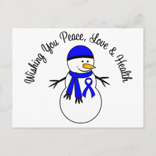 Christmas Snowman Colon Cancer Ribbon Feiertagspostkarte