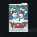 Christmas Snowman Couple Feiertagskarte<br><div class="desc">Eine wunderschöne Weihnachtskarte mit zwei fröhlichen Schneemännern, die zurücktreten und in der Eiswanne eine Chillin-Socke genießen. Diese charmante Szene vereint das Wesen der Erholung und Kameradschaft im Urlaub. Teilen Sie die Freude und Freude der Saison mit dieser herzzerwärmenden Karte, die Ihre Lieben daran erinnert, einen Moment zu nehmen, um sich...</div>
