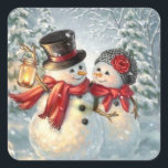 Christmas Snowman Couple Quadratischer Aufkleber<br><div class="desc">Weihnachten Snowman Couple Square Stickers.</div>