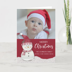 Christmas Snowman Custom Foto & Name Feiertagskarte