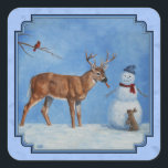 Christmas Snowman Dee Niedlich Bunny Blue Quadratischer Aufkleber<br><div class="desc">Ein weißer Buchsbaum schnuppert einem Weihnachtsschneemann die Karottennase,  während ein niedliches,  kleines Hasen das Reh bittet,  ein Stück zu teilen. Aber es gehört wirklich dem Schneemann,  oder? Realistische Kunstwerke aus einer originalen Ölmalerei von Crista S. Forest und Wildtieren.</div>