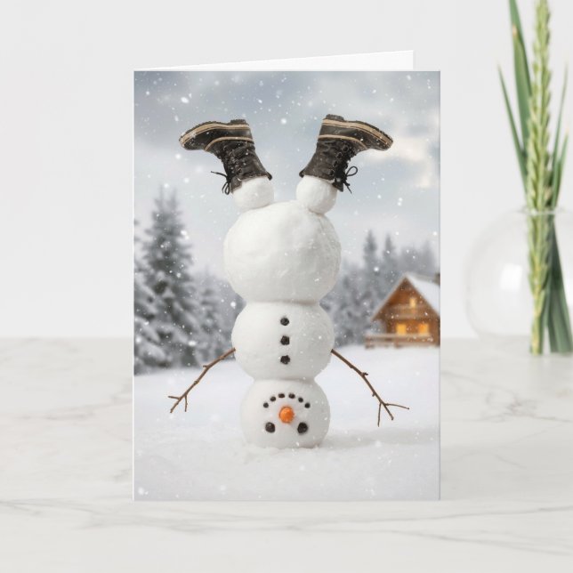 Christmas Snowman Doing a Headstand  Karte (Vorderseite)