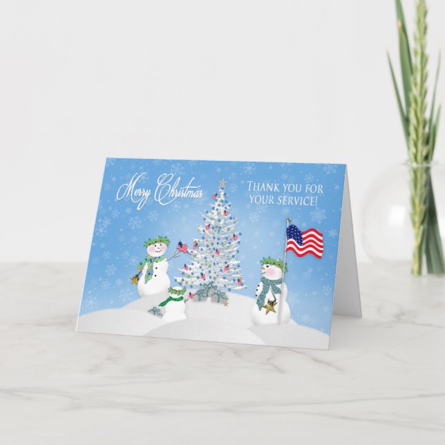CHRISTMAS - Snowman Family - PATRIOTIC/Service Feiertagskarte (Vorderseite)
