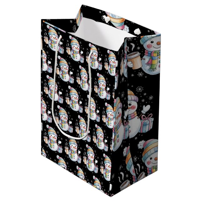 Christmas Snowman Gift Holiday Winter Xmas Coffee Mittlere Geschenktüte (Vorderseite Schrägansicht)