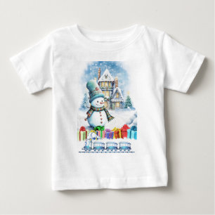 CHRISTMAS SNOWMAN GIFTS AND TOY TRAIN BABY T-SHIRT