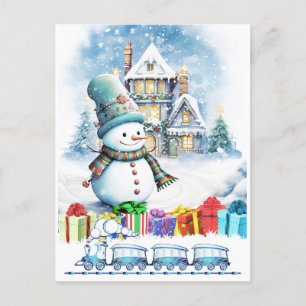 CHRISTMAS SNOWMAN GIFTS AND TOY TRAIN POSTKARTE