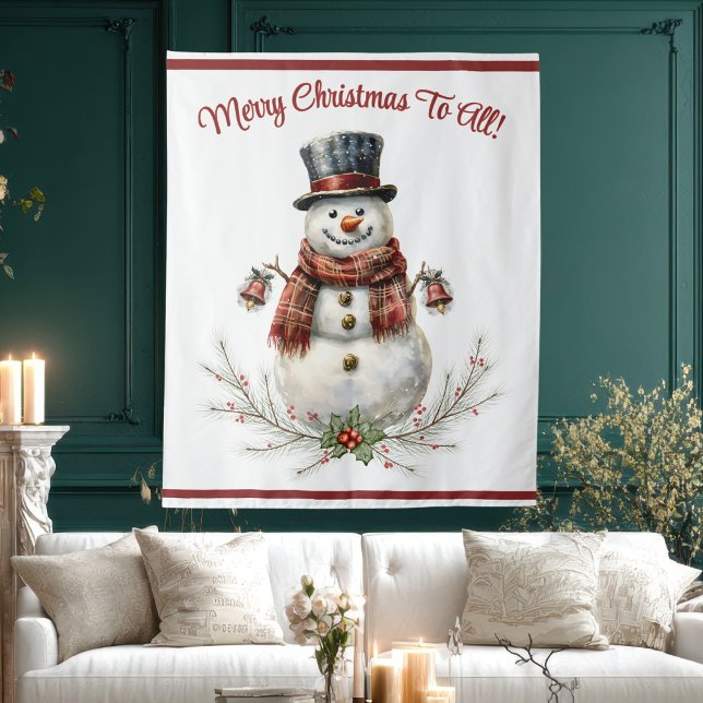 Christmas Snowman Holiday Party  Wandteppich (Christmas Snowman Holiday Party Tapestry)