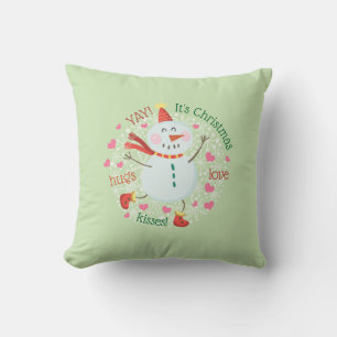 Christmas Snowman Hugs Liebe Kisses Green Kissen