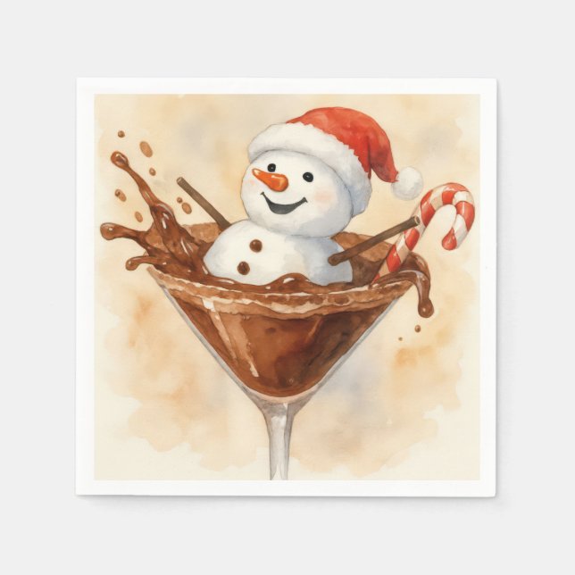 Christmas Snowman In a Chocolate Martini Serviette (Vorderseite)
