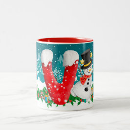 Christmas Snowman Initial Letter Monogram Tasse