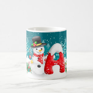 Christmas Snowman Initial Letter Tasse