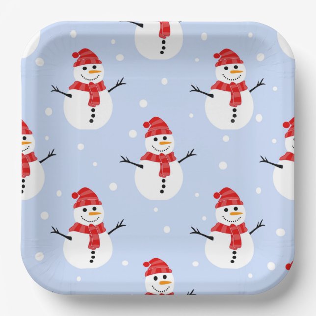 Christmas Snowman Pattern Pappteller (Vorderseite)