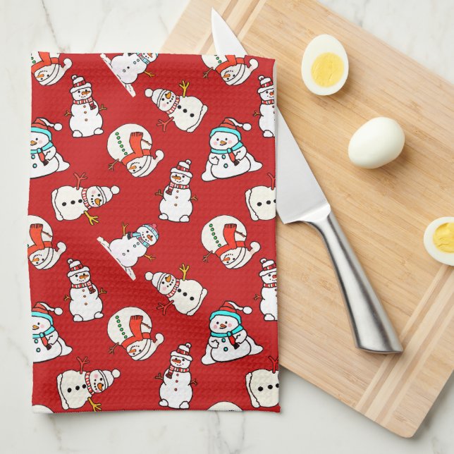 Christmas Snowman Pattern Red Geschirrtuch (Viertel Falte)