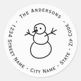Christmas Snowman Return Address Label Runder Aufkleber