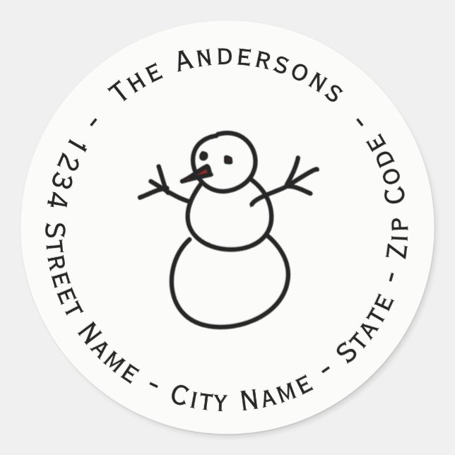 Christmas Snowman Return Address Label Runder Aufkleber (Vorderseite)