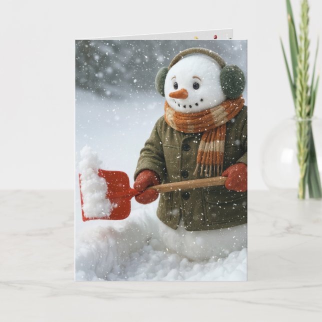 Christmas Snowman Shoveling Snow Karte (Vorderseite)